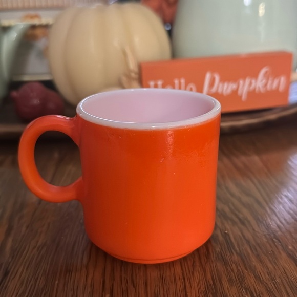 Vintage Orange Fired On Milk Glass Mug - Picture 1 of 3